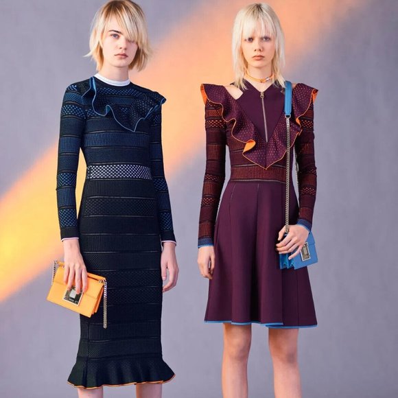 Versace Pre Fall 2017 Ruffle Knit Skater Dress Burgundy Orange Blue Sz 38 A77255 - Picture 7 of 8